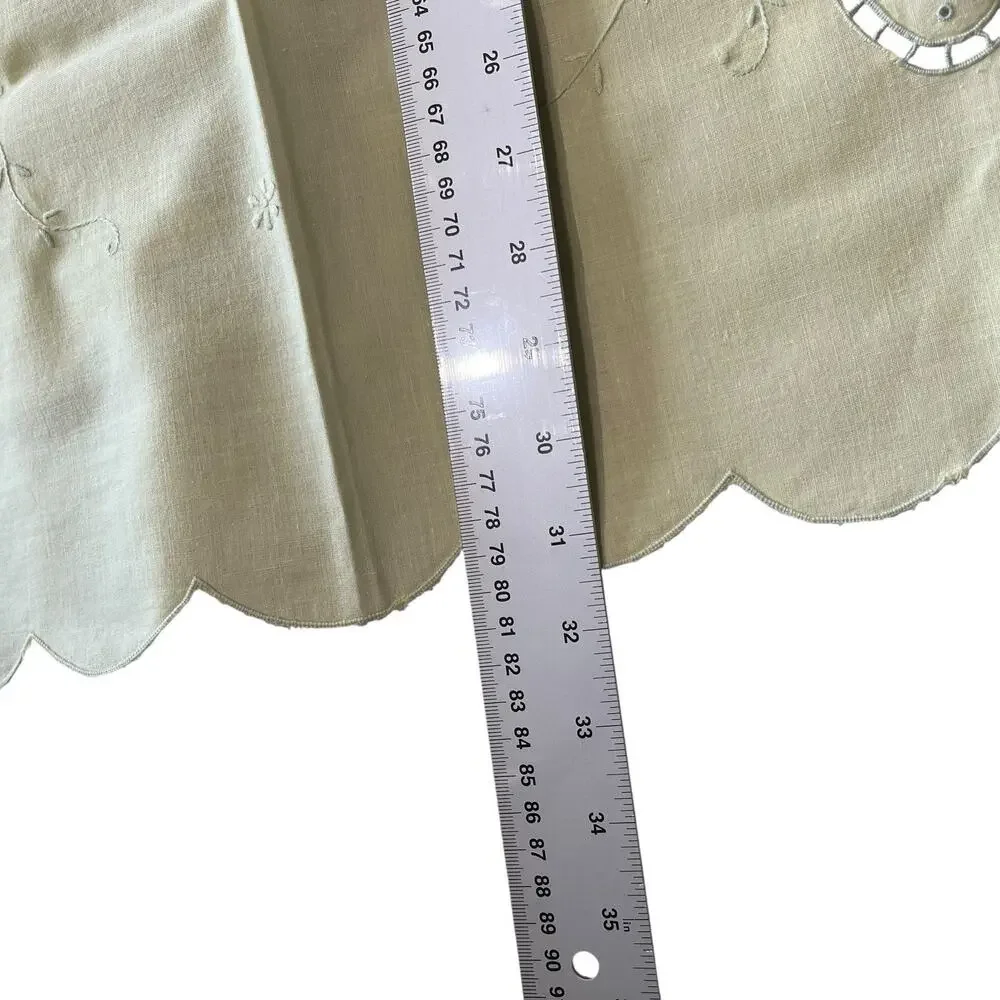 Vintage Linen Cutwork Tablecloth Pale Yellow Cream Vintage Teacloth Table Cover